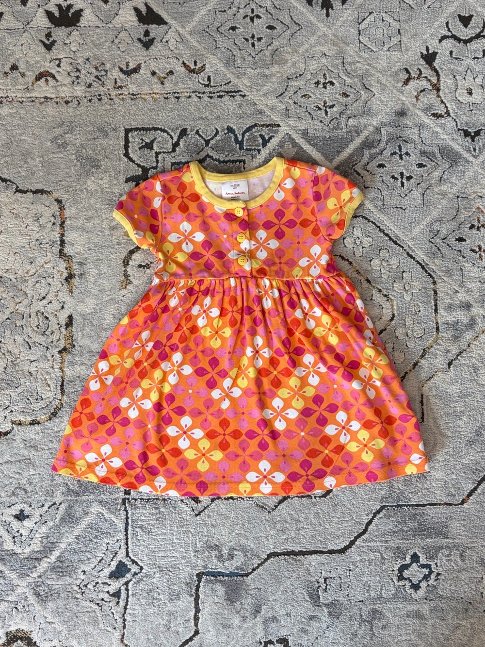 Hanna Andersson Pink & Orange Floral Geometric Dress, 3T